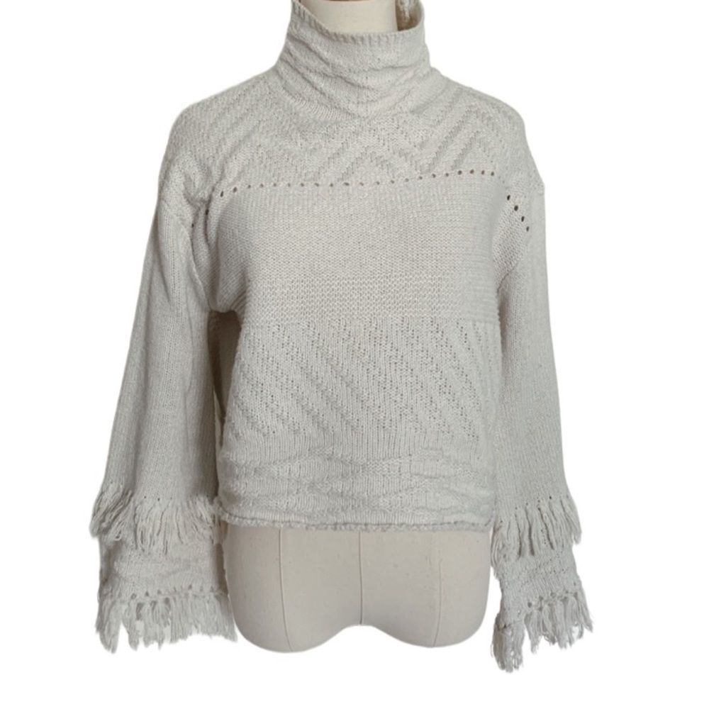 NWOT RARE Revolve John + Jenn Cream Turtleneck Fringe Sleeve Sweater Size M - Picture 2 of 15